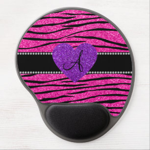 Monogram neon hot pink glitter zebra stripes pink gel mouse pad