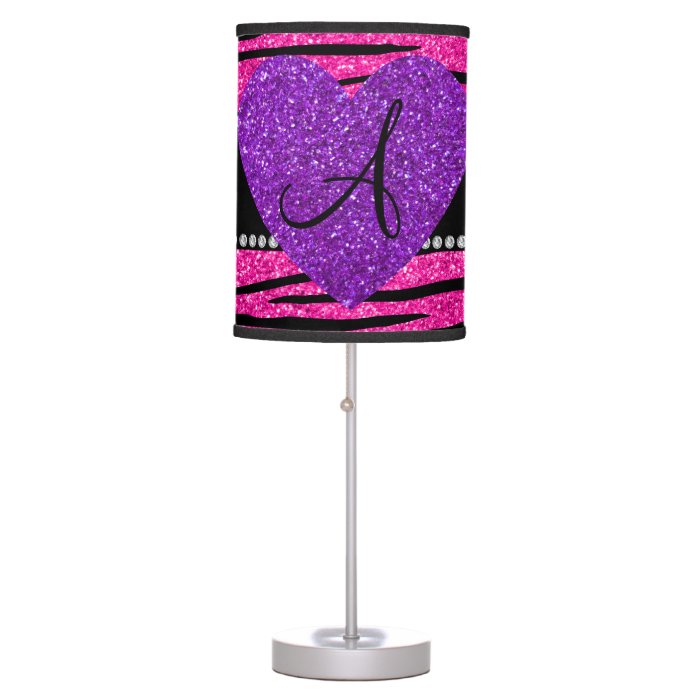 Monogram neon hot pink glitter zebra stripes pink desk lamps