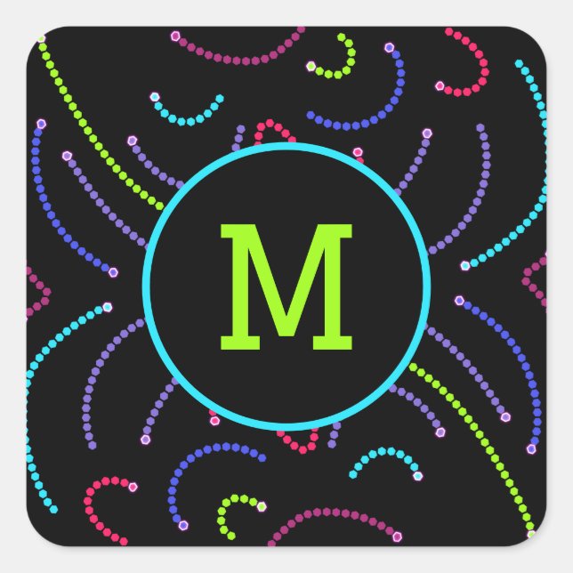 Monogram Neon Octagonal Bright Lights Square Sticker (Front)
