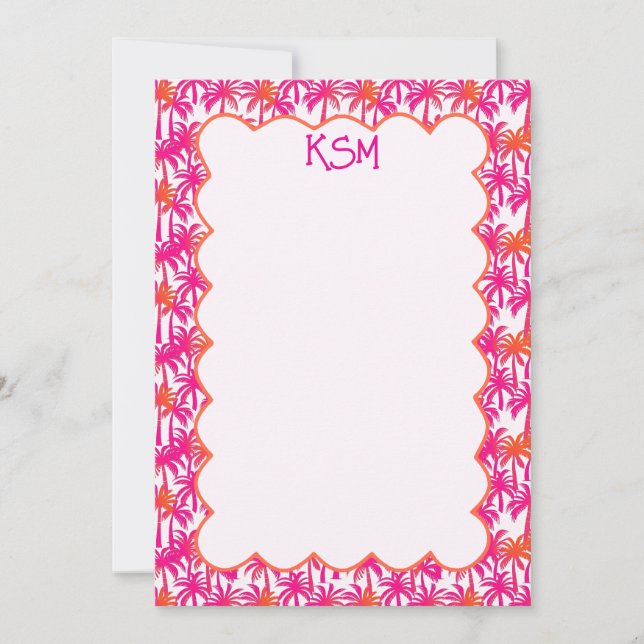 Monogram Neon Pink Orange Palm Tree Ibiza Invitation (Front)