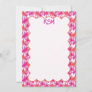 Monogram Neon Pink Orange Palm Tree Ibiza Invitation