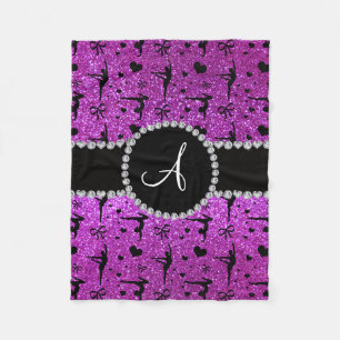 Monogram neon purple glitter gymnastics hearts fleece blanket