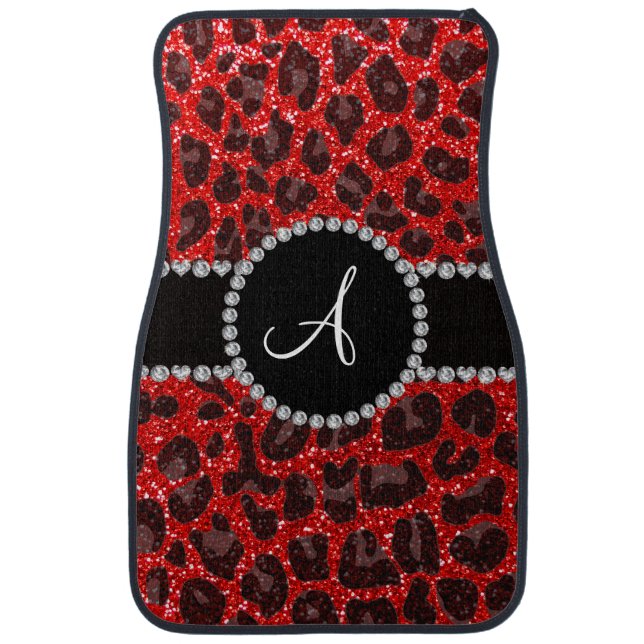 Monogram neon red glitter leopard car mat (Front)