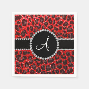Monogram neon red glitter leopard napkins