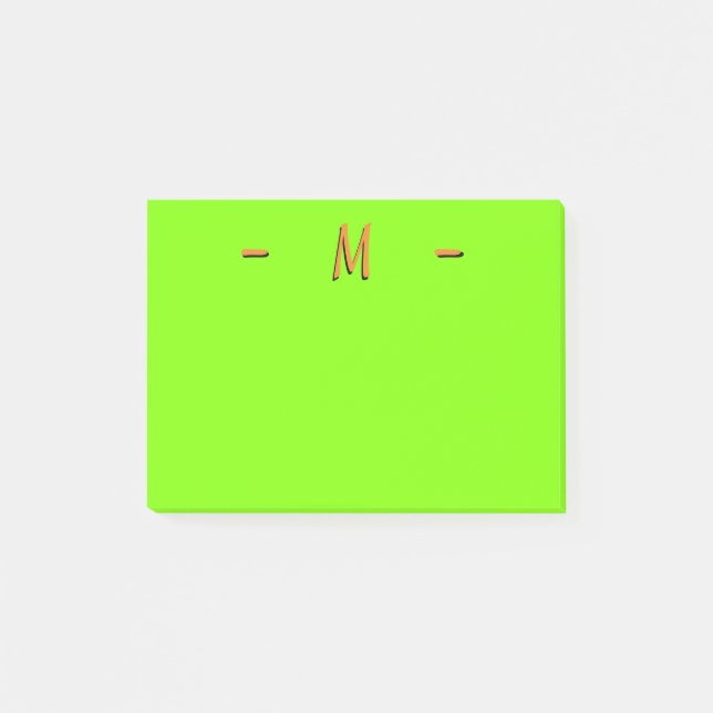 Monogram Neonesque Green and Orange Post-it Notes (Front)
