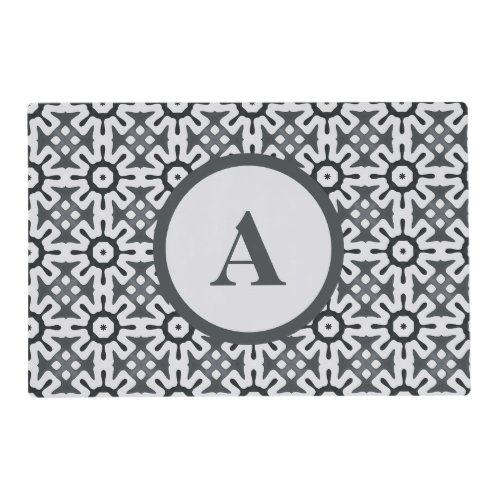 Monogram Neutral Black White Sunflower Tile Placemat