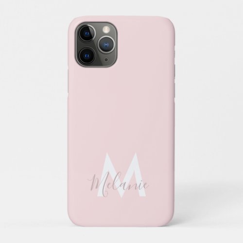 Monogram Neutral Minimalist modern blush pink  iPhone 11 Pro Case