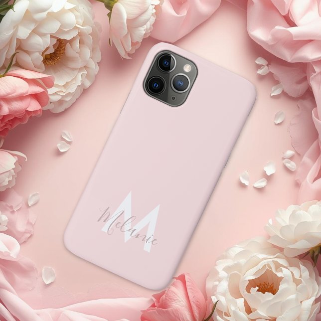 Monogram Neutral Minimalist modern blush pink  Iphone Case (Creator Uploaded)