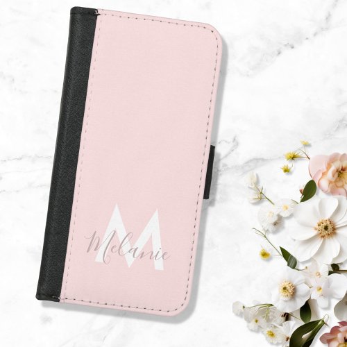Monogram Neutral Minimalist modern blush pink  iPhone 87 Wallet Case
