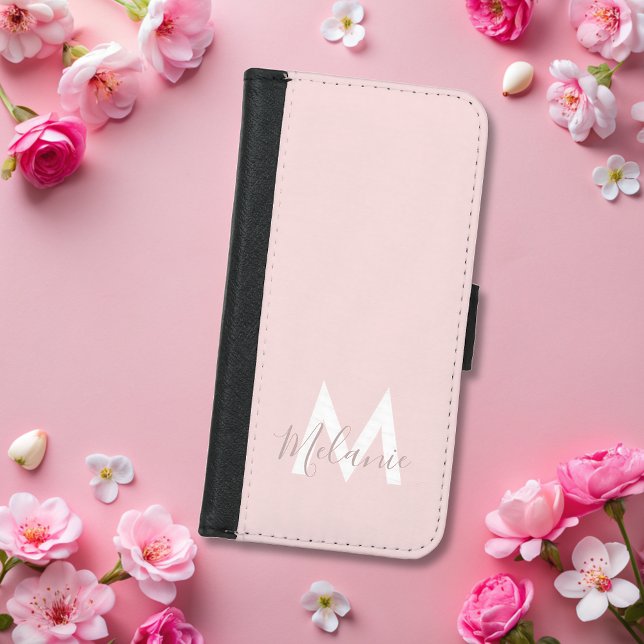 Monogram Neutral Minimalist modern blush pink  iPhone Wallet Case (Creator Uploaded)