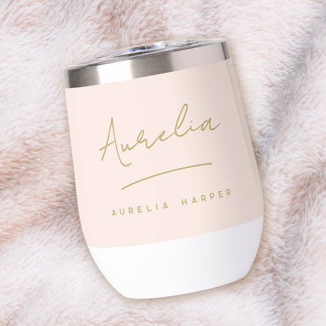 Monogram Neutral Modern Minimal Blush Pink Gold Thermal Wine Tumbler (Creator Uploaded)