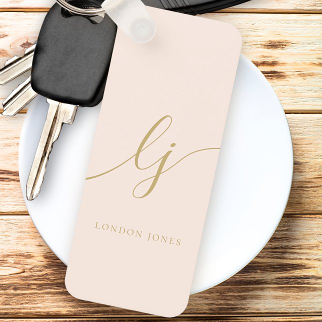 Monogram Neutral Modern Minimal Stylish Blush Gold Keychain (Creator Uploaded)