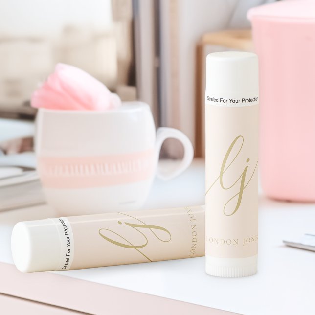 Monogram Neutral Modern Minimalist Chic Blush Gold Lip Balm (Creator Uploaded)