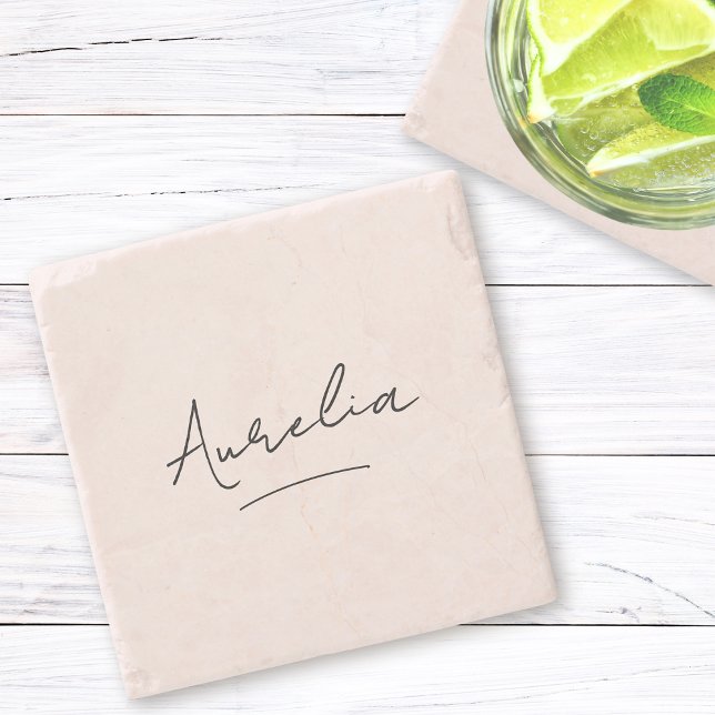Monogram Neutral Modern Minimalist Chic Signature Stone Coaster (Creator Uploaded)