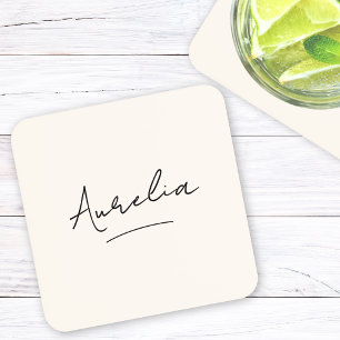 Monogram Neutral Modern Minimalist Simple Script Beverage Coaster
