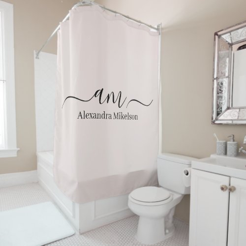 Monogram Neutral  Modern Minimalist Stylish Bath Shower Curtain