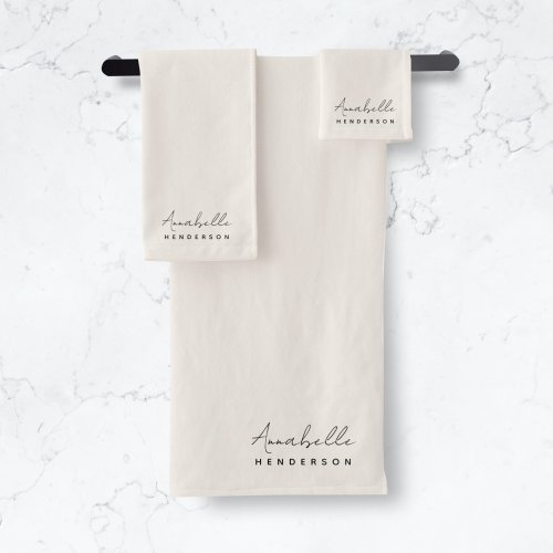 Monogram Neutral  Modern Minimalist Stylish Bath Towel Set