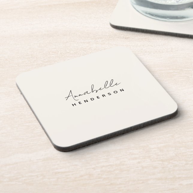 Monogram Neutral | Modern Minimalist Stylish Beverage Coaster (Left Side)