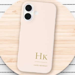 Monogram Neutral Modern Minimalist Stylish Blush iPhone 16 Case
