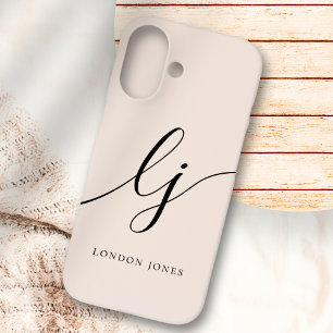 Monogram Neutral Modern Minimalist Stylish Blush iPhone 16 Case