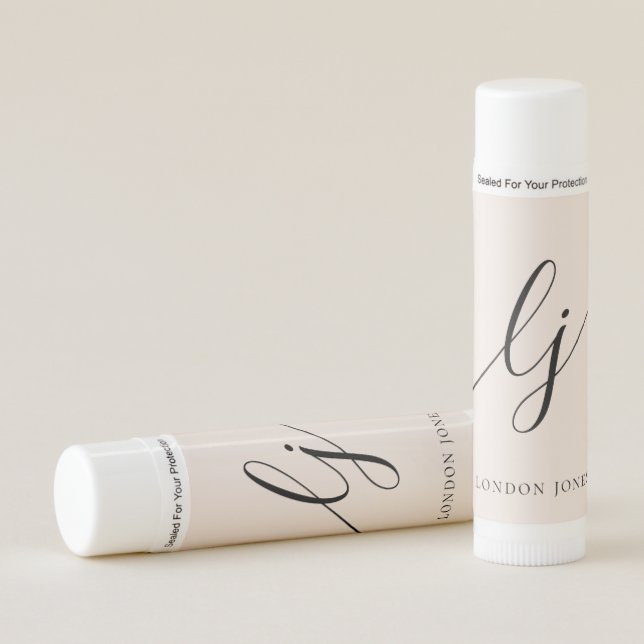 Monogram Neutral Modern Minimalist Stylish Blush Lip Balm (Front)