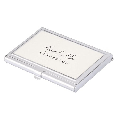 Monogram Neutral  Modern Minimalist Stylish Business Card Case