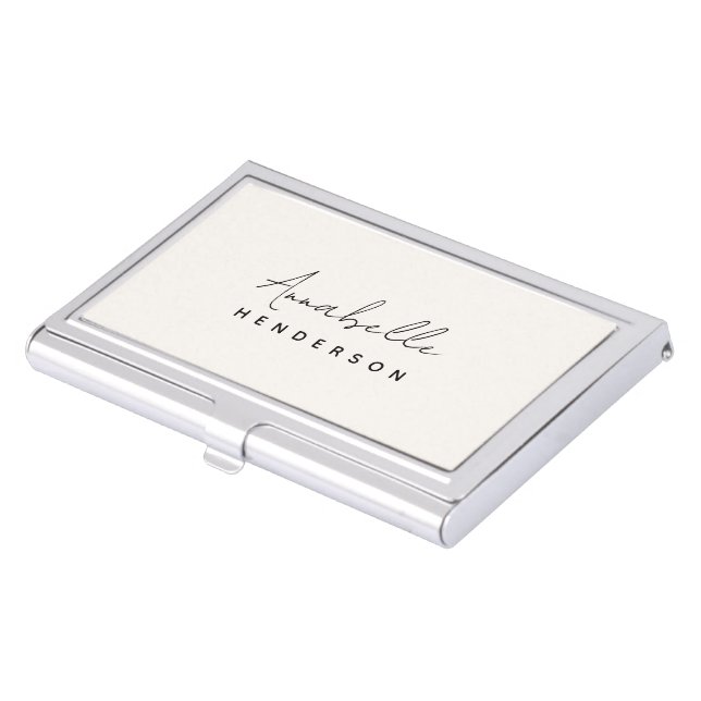 Monogram Neutral | Modern Minimalist Stylish Business Card Case (Front)