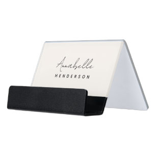 Monogram Neutral Modern Minimalist Stylish Desk Business Card Holder