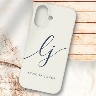 Monogram Neutral Modern Minimalist Stylish Ivory iPhone 16 Case