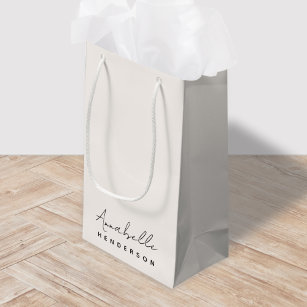 Monogram Neutral   Modern Minimalist Stylish Small Gift Bag