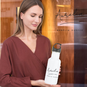 Monogram Neutral Modern Signature Minimalist Stainless Steel Water Bottle