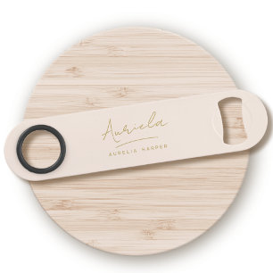 Monogram Neutral Modern Stylish Minimal Blush Gold Bar Key