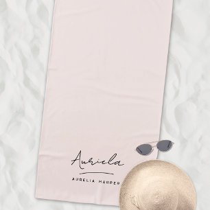 Monogram Neutral Modern Stylish Minimalist Script Beach Towel