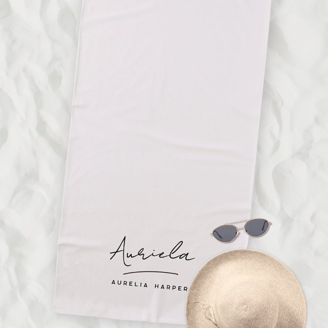 Monogram Neutral Modern Stylish Minimalist Script  Beach Towel (Creator Uploaded)