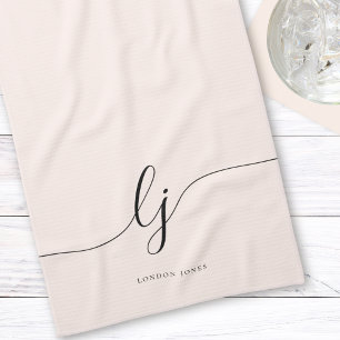 Monogram Neutral Simple Elegant Calligraphy Kitchen Towel