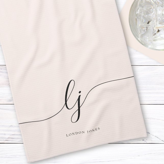 Monogram Neutral Simple Elegant Calligraphy Kitchen Towel (Creator Uploaded)