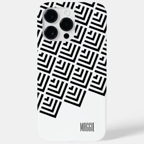 Monogram Never died classy black white geometric Case_Mate iPhone 14 Pro Max Case