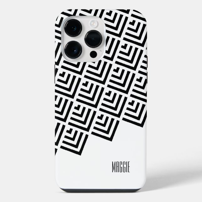 Monogram Never died classy black, white geometric Iphone Case (Back)