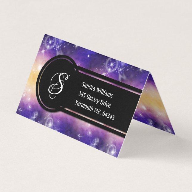 Monogram New Age Galaxy Nebula Celestial Stars Business Card (Front)