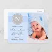 Monogram New Baby Announcement Blue | Zazzle