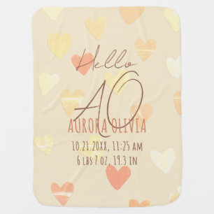 Monogram New Born Stats Boho Beige Hearts  Baby Blanket