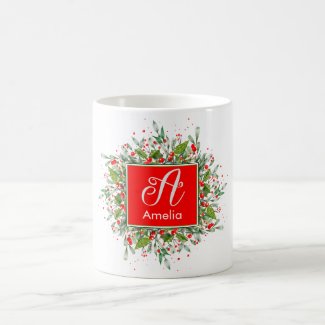 Monogram new year Christmas Green Red Coffee Mug