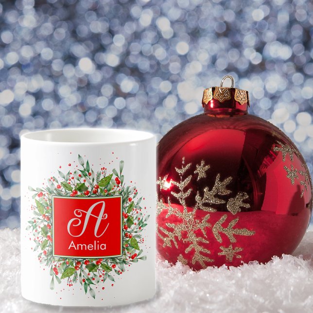 Monogram new year Christmas Green Red Coffee Mug (Creator Uploaded)