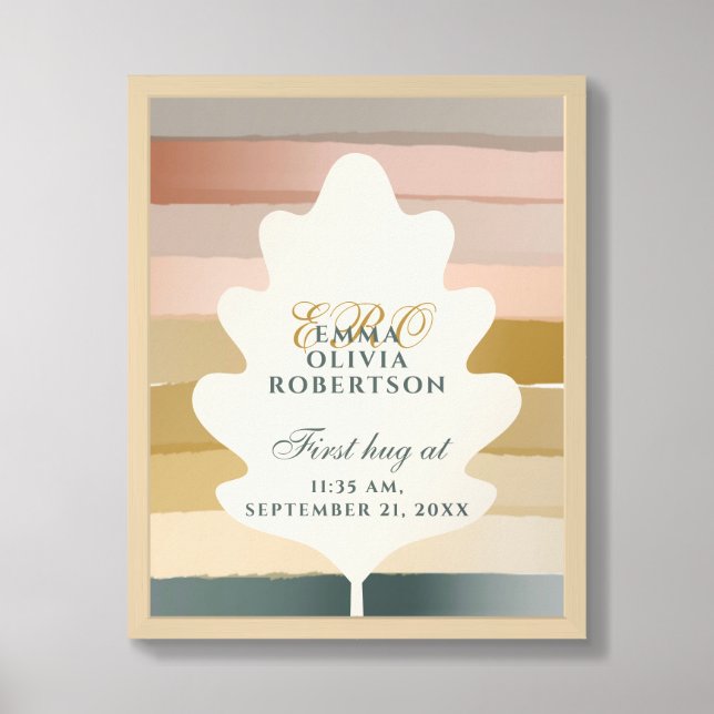 Monogram Newborn Dates Watercolor Stripes Boho  Framed Art (Framed Front)