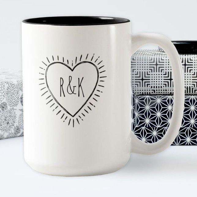 Monogram Newlywed Heart Coffee Mug (a simple monogram heart. A fun Valentine's day gift)