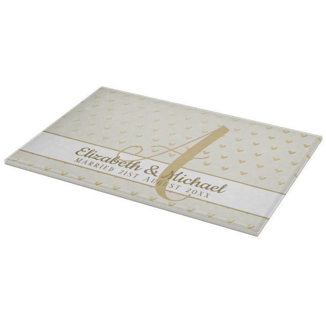Monogram Newlyweds Wedding Gold Elegant Gift Cutting Board (Corner)