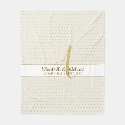 Monogram Newlyweds Wedding Gold Elegant Gift Fleec Fleece Blanket