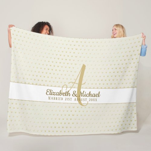 Monogram Newlyweds Wedding Gold Elegant Gift Fleece Blanket