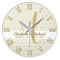 Monogram Newlyweds Wedding Gold Elegant Gift Large Clock