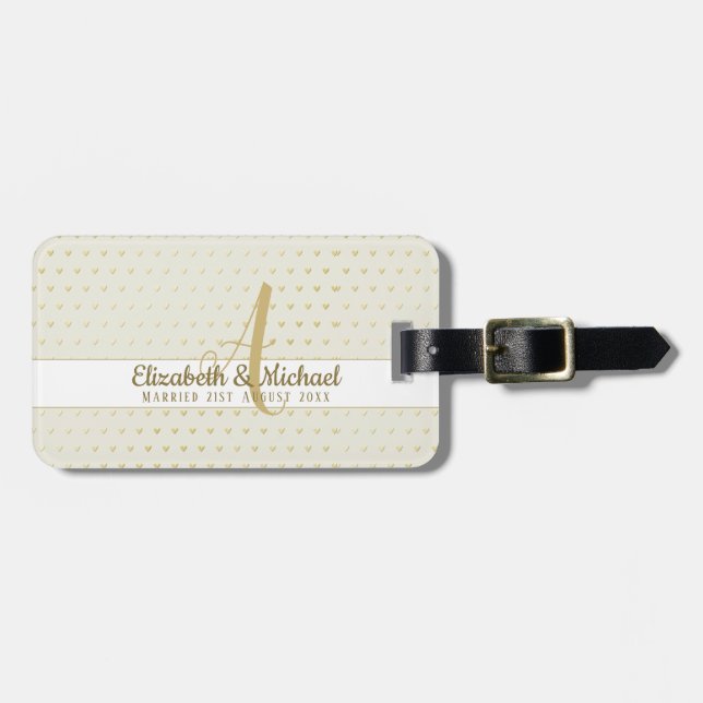 Monogram Newlyweds Wedding Gold Elegant Gift Luggage Tag (Front Horizontal)